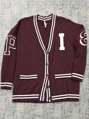Maroon Varsity Knit Cardigan with White Trim